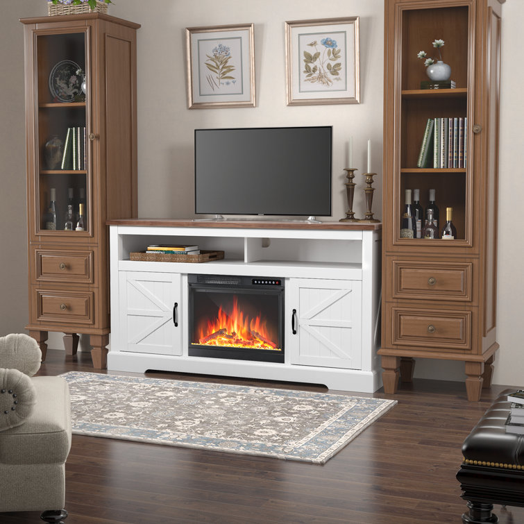 Wayfair white tv stand with deals fireplace